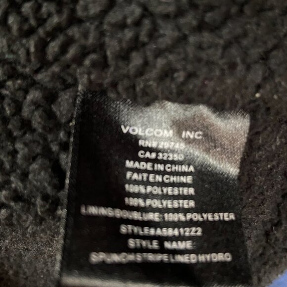 VOLCOM Hooded Fleece Lined Zipper Jacket Black Navy Stripe, Men's S - Picture 7 of 7